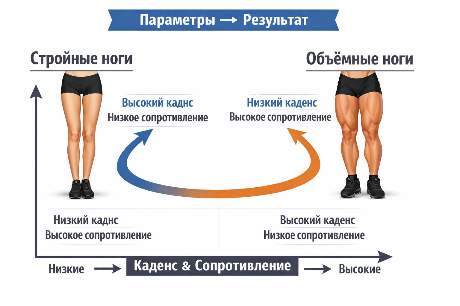 Зависимость формы ног от каденса и сопротивления: стройность vs объем