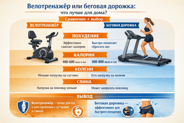 Велотренажёр или беговая дорожка — что лучше для дома (похудение, калории, колени, спина): сравнение + выбор